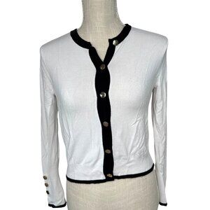 Zara Knit Womens White & Black Trim Cardigan Sweater S